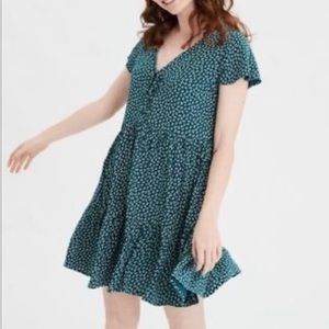 American Eagle Green/ turquoise floral summer babydoll dress.